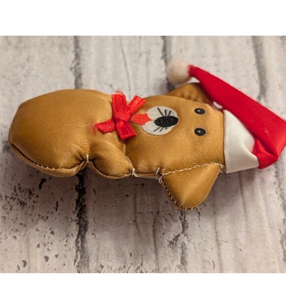 Vtg Cloth Bear with Santa Hat with Clip - Picture 3 of 5